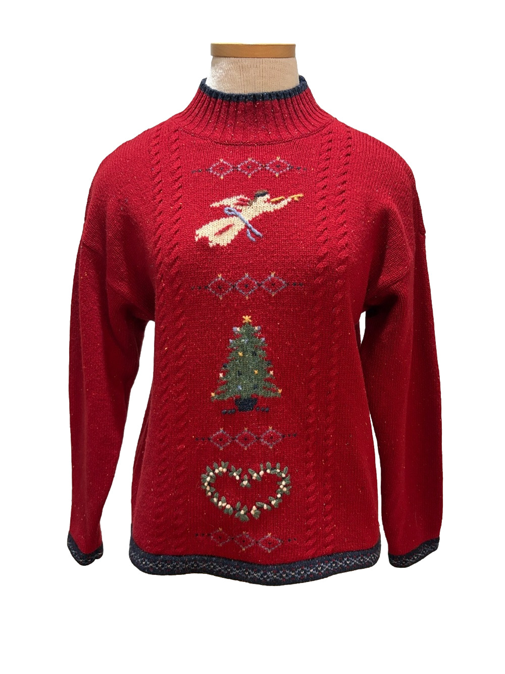 Talbots sz M vintage 100% lambswool red Christmas sweater